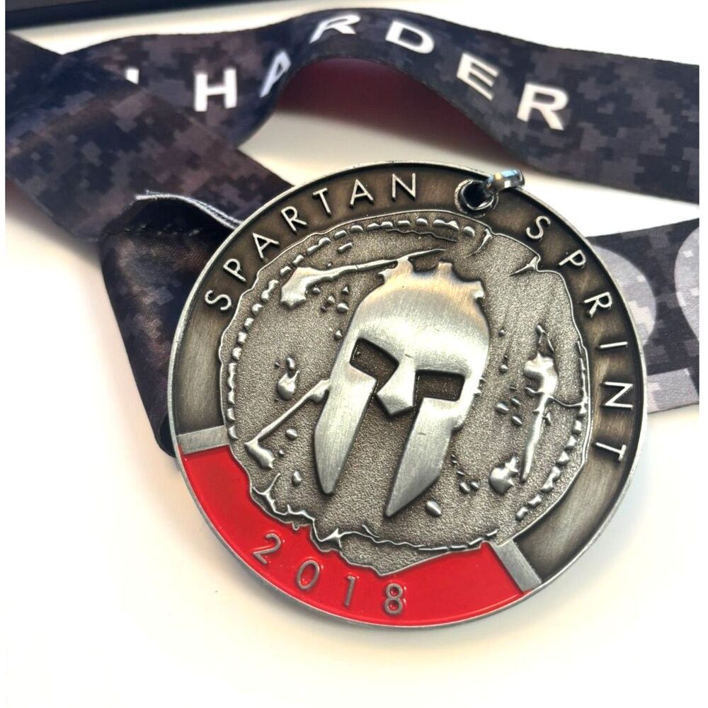 2018 Spartan Sprint Finisher Medal w/ Original Ribbon OCR Race Medal Red 5K